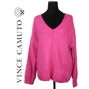 Vince Camuto Bright Pink V-Neck Sweater Size Large